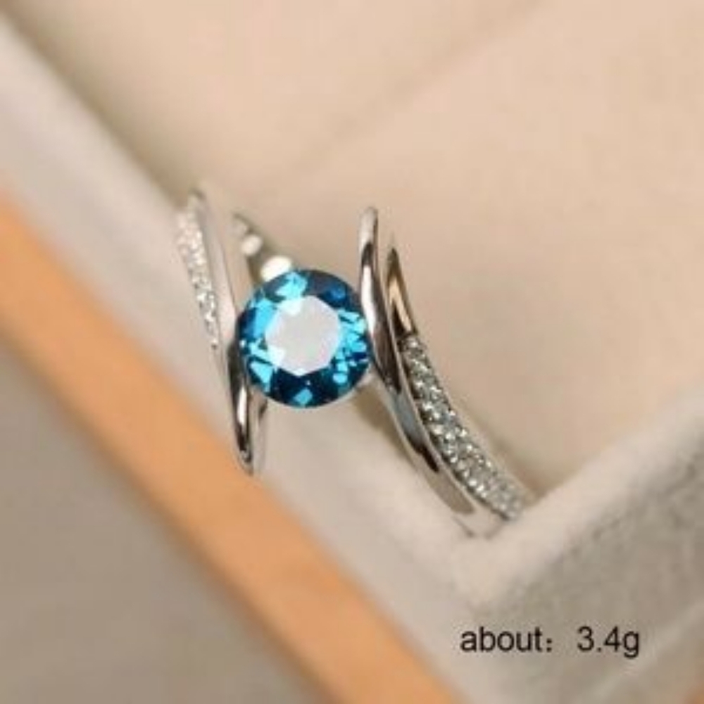 ***New Round Cut Aquamarine 925 Silver Ring - Picture 4 of 5